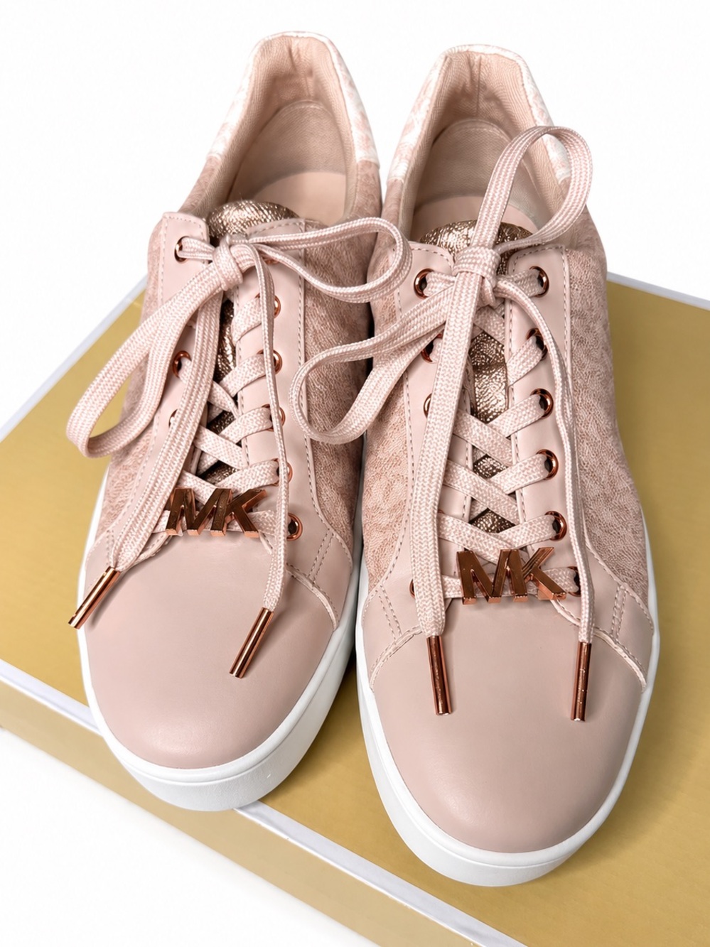 NIB Michael Kors Rose Gold Blush Pink Signature Logo Platform Sneakers 9.5M
